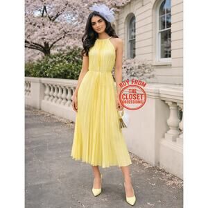 MANGO Pleated Halter Midi Dress NWT